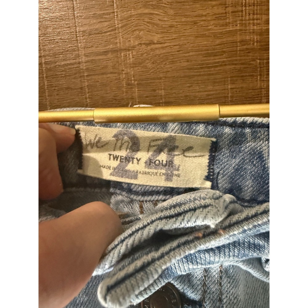 We The Free Free People Light Wash Distressed Button Fly Denim Mini Skirt 24 - Picture 6 of 6